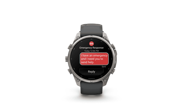 En Fenix 9 Pro-smartklokke med en SOS-melding på skjermen.
