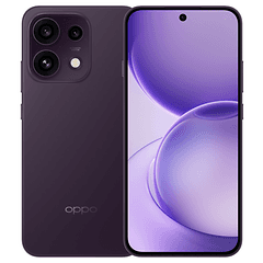 En OPPO Reno 16 F smarttelefon sett forfra og bakfra mot en hvit bakgrunn