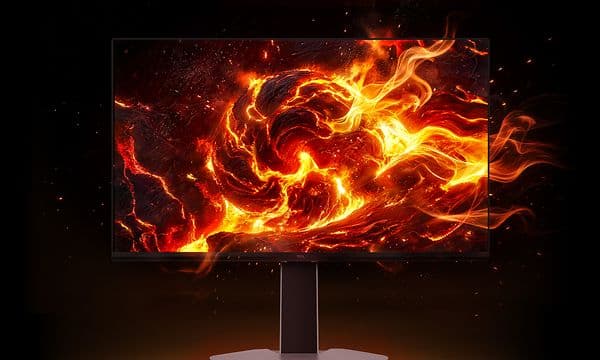 TCL skärm med flammor som kommer ut ur den