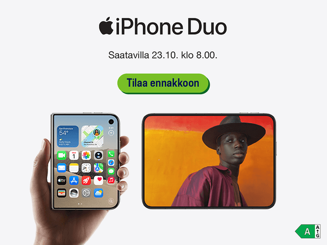 Iphone Duo saatavilla 23.10. klo 8:00. Tilaa ennakkoon.