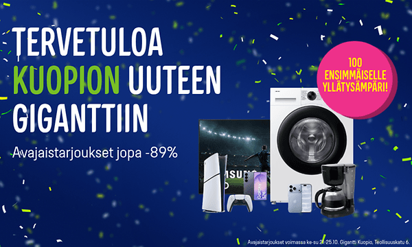Tervetuloa Kuopion uuteen Giganttiin! Avajaistarjoukset jopa -89 %. 100 ensimmäiselle yllätysämpäri!