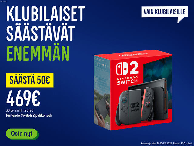 Klubilaisille Nintendo Switch 2 913960 nyt 50 € säästöllä.
