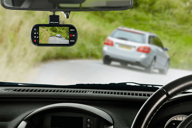 Car with dashboard camera following a car